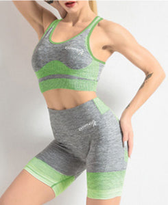 "CHARLIE"  2-Piece 2EasyFitness Seamless Yoga Short Set (NEON GREEN)